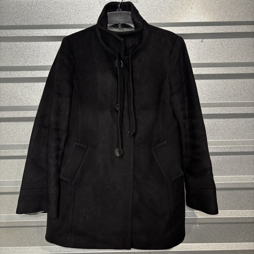 J Crew Mens Black Wool Blend Button Up Funnel Neck Coat **NO SIZE** - Picture 1 of 16